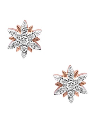 Broqueles de estrella de oro rosa con acabado brillante diamante 1