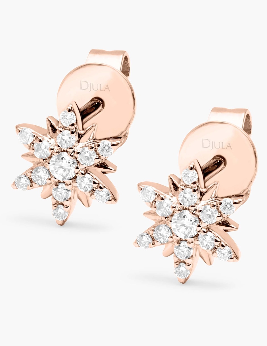 Broqueles de estrella de oro rosa con acabado brillante diamante 2