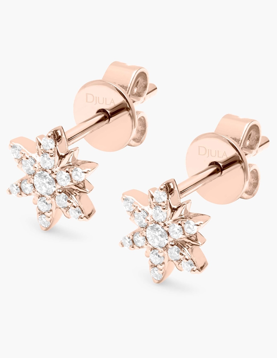 Broqueles de estrella de oro rosa con acabado brillante diamante Broqueles de estrella de oro rosa con acabado brillante diamante