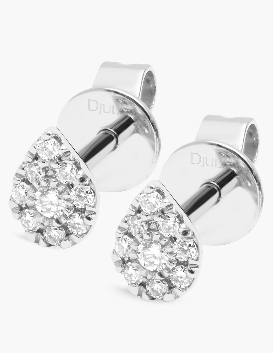 Broqueles de pera de oro blanco con acabado brillante diamante 2