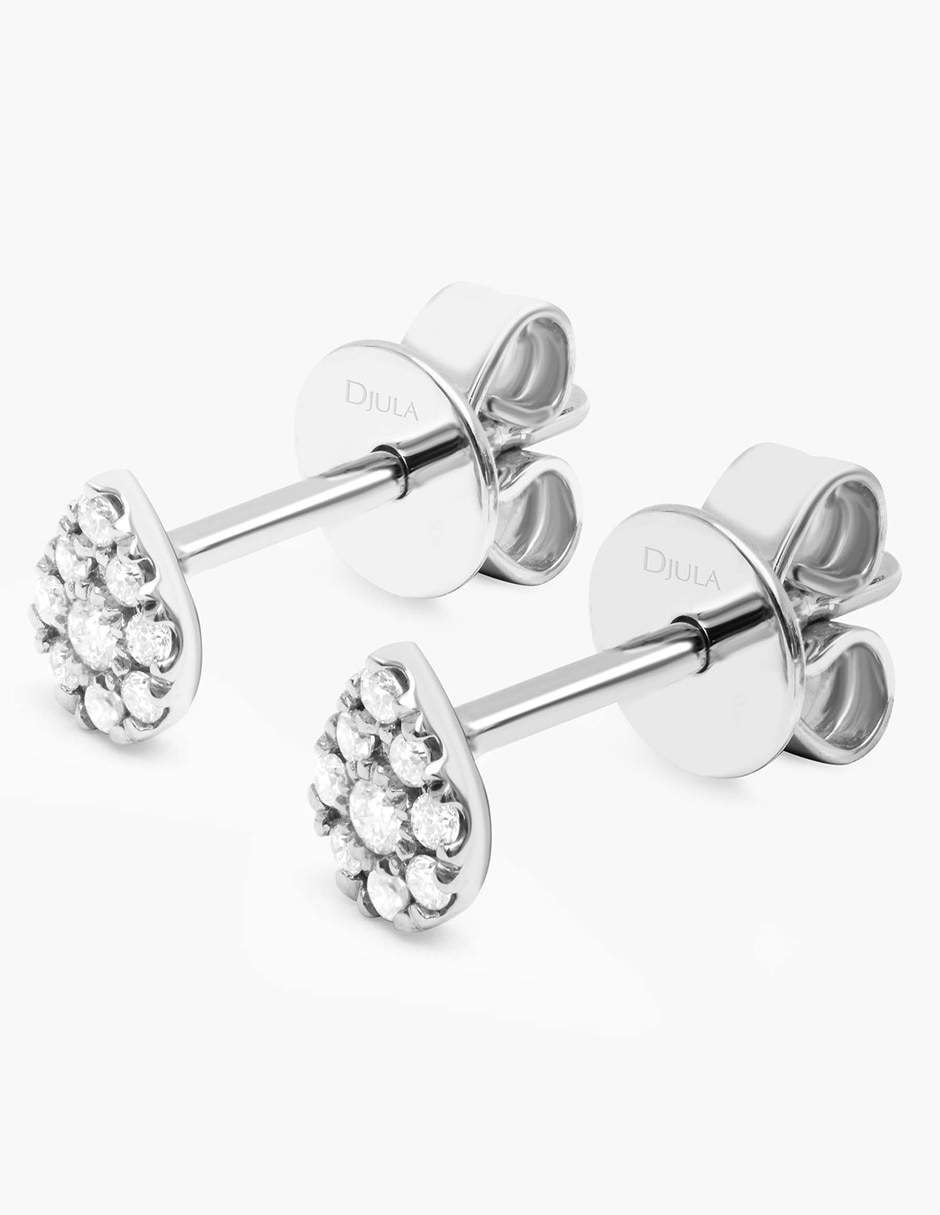 Broqueles de pera de oro blanco con acabado brillante diamante 3