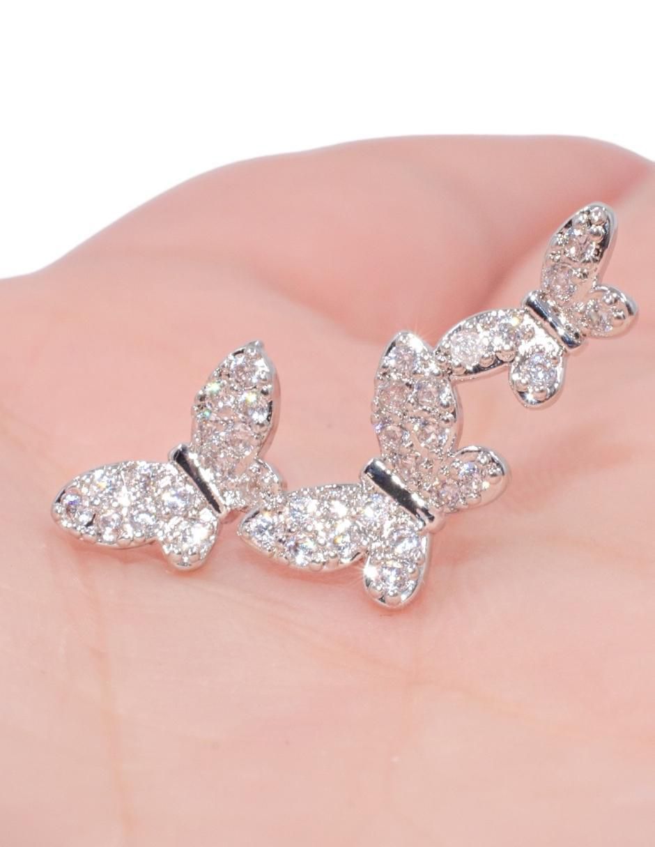 Broqueles de mariposa Eterna con acabado baño de rodio 2
