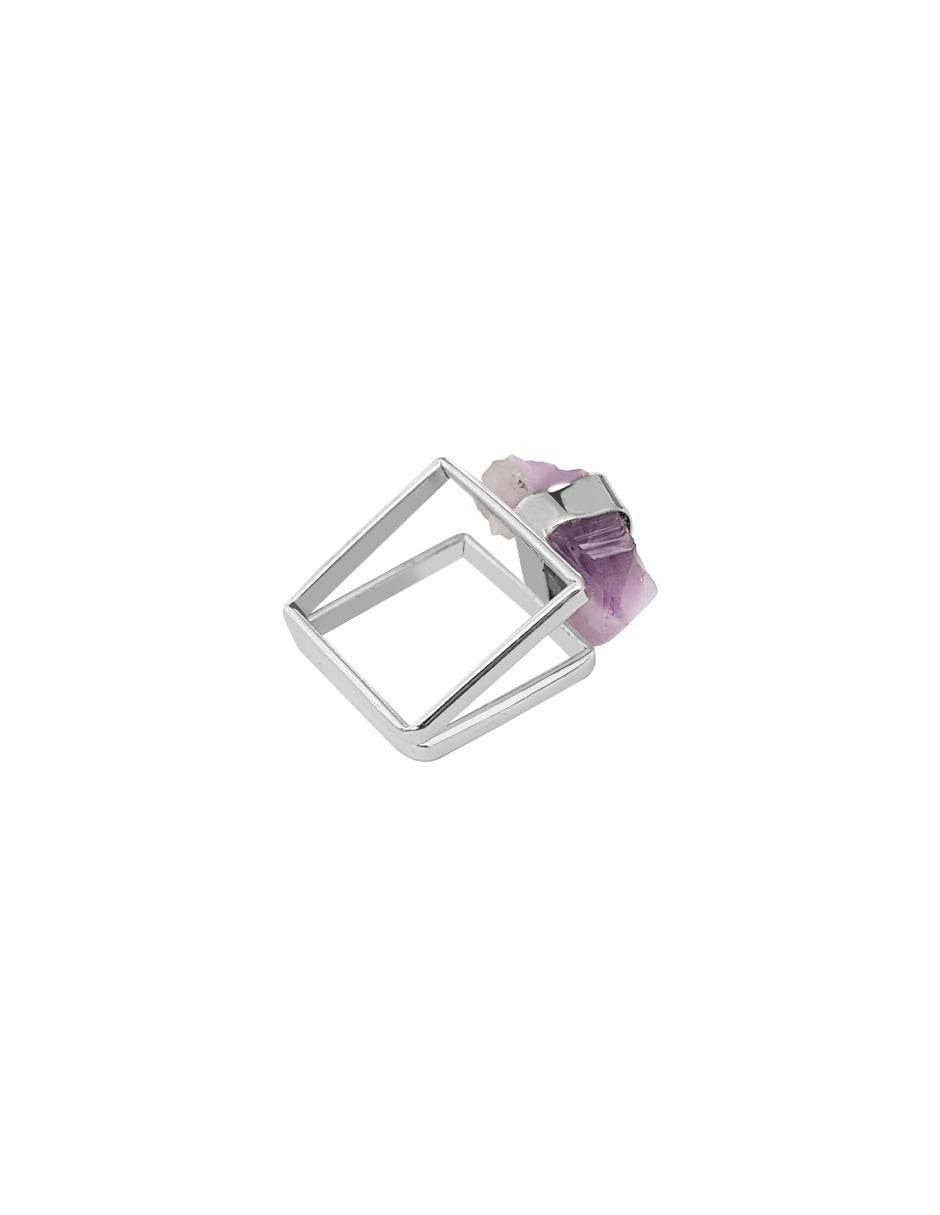 Anillo cuadrada P 925 de plata brillante 2