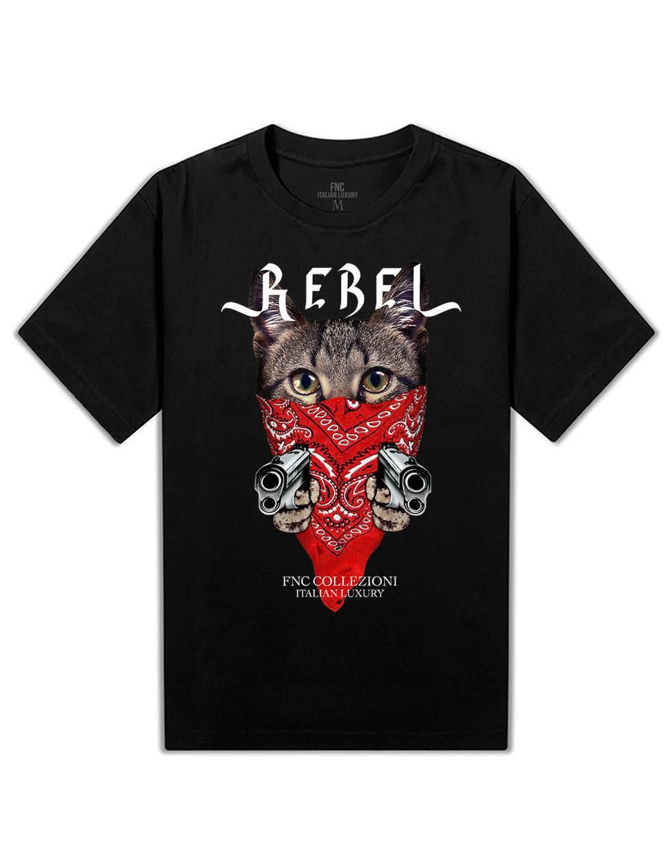 Playera manga corta Fnc Collezioni Gato Rebel cuello redondo para mujer