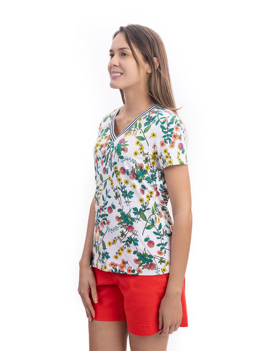 Playera manga corta Nautica cuello v para mujer