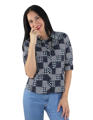 Blusa camisera Breton manga al codo para mujer