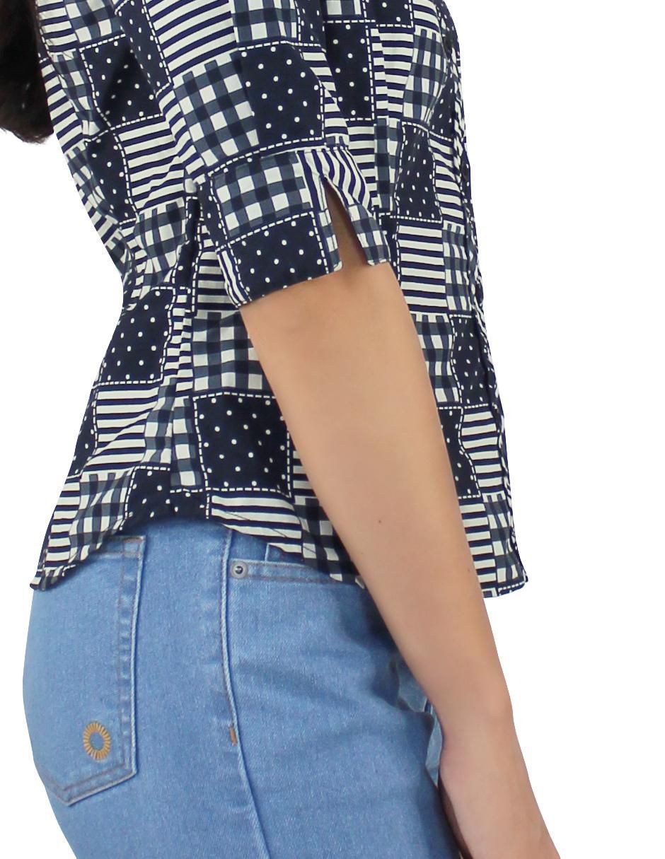 Blusa camisera Breton manga al codo para mujer