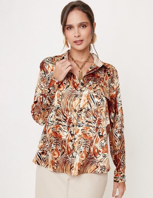 Blusa camisera Linea Pura manga larga para mujer