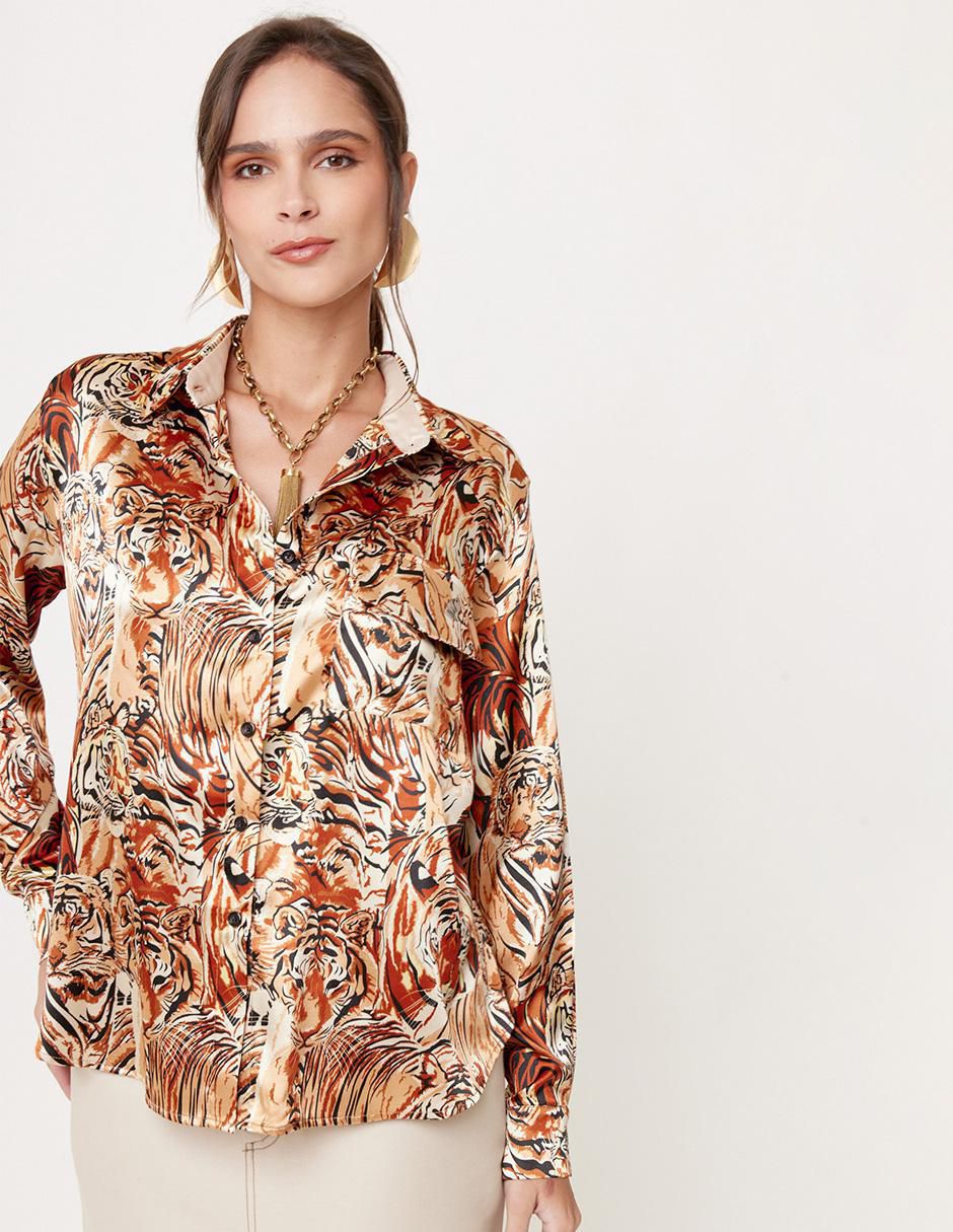Blusa camisera Linea Pura manga larga para mujer