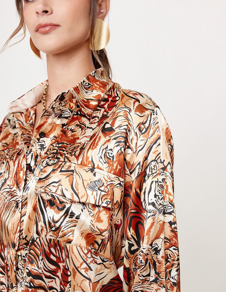 Blusa camisera Linea Pura manga larga para mujer