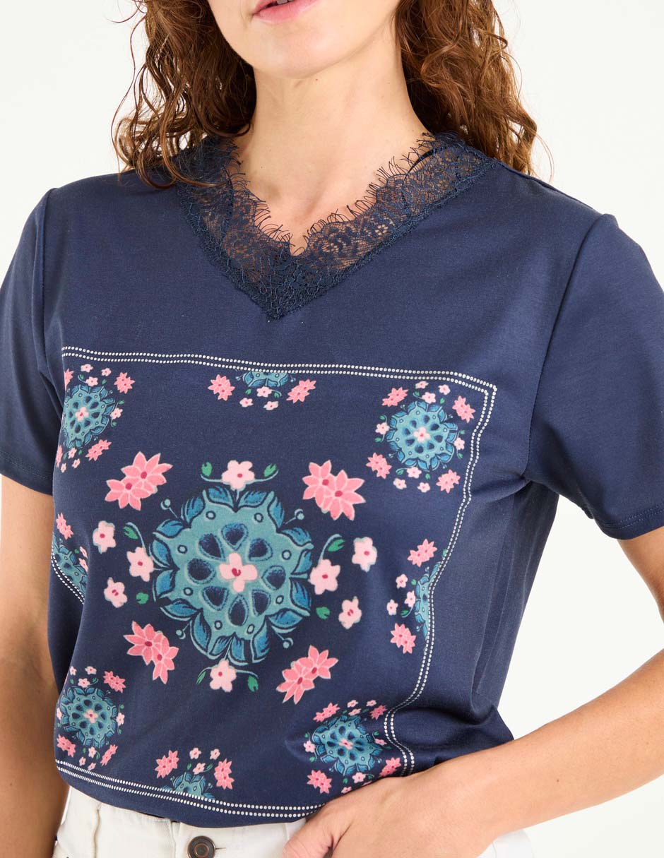 Playera manga corta Lieb cuello v para mujer