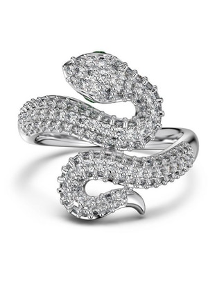 Anillo de serpiente Hebi P 925 de plata zirconia baño de rodio