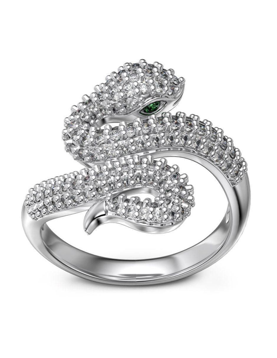 Anillo de serpiente Hebi P 925 de plata zirconia baño de rodio 7