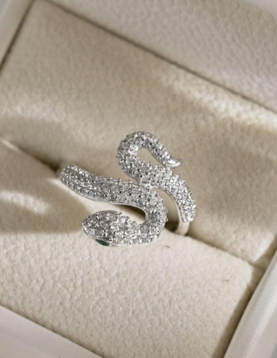 Anillo de serpiente Hebi P 925 de plata zirconia baño de rodio