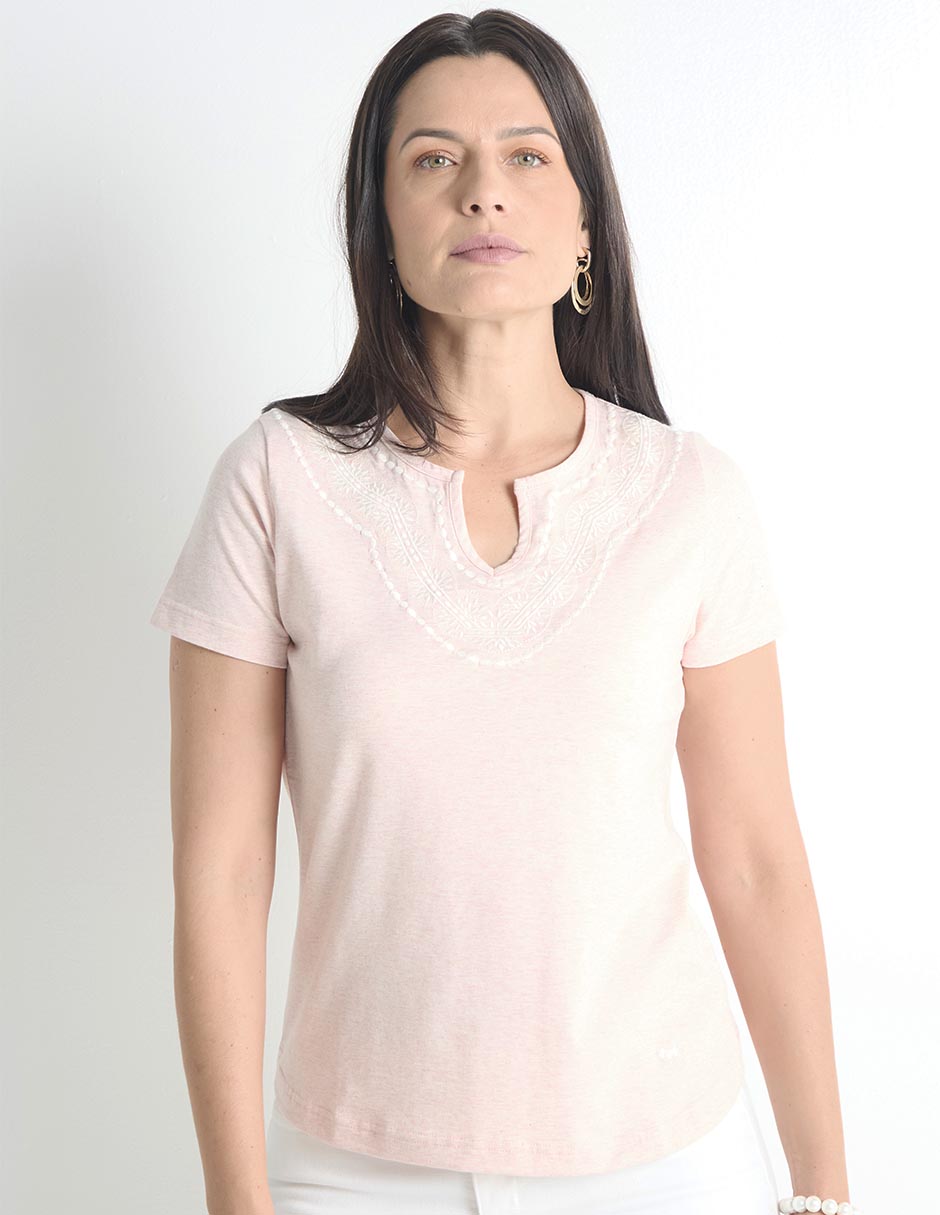Playera manga corta cuello redondo para mujer