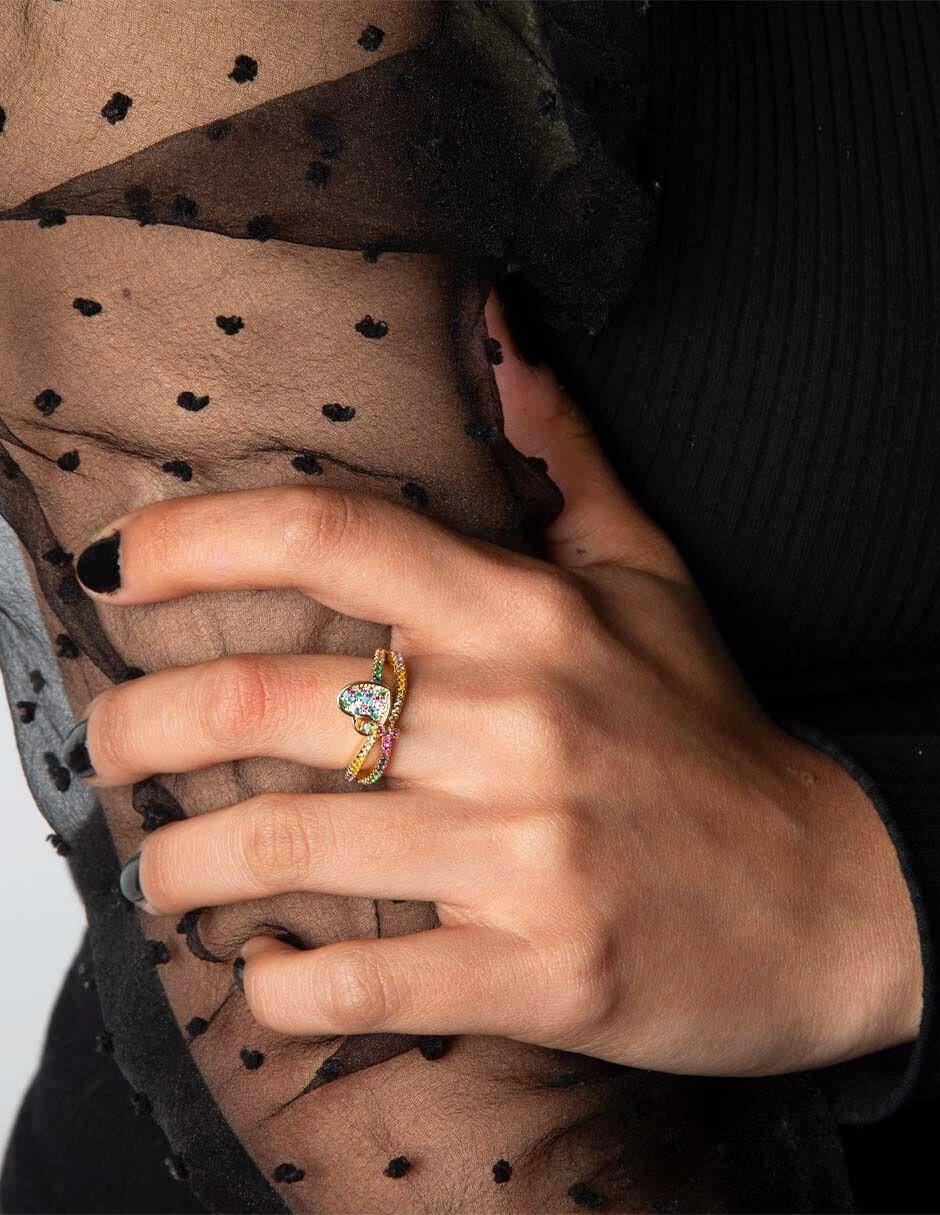 Anillo de corazón Amour 14 k zirconia baño de oro 3