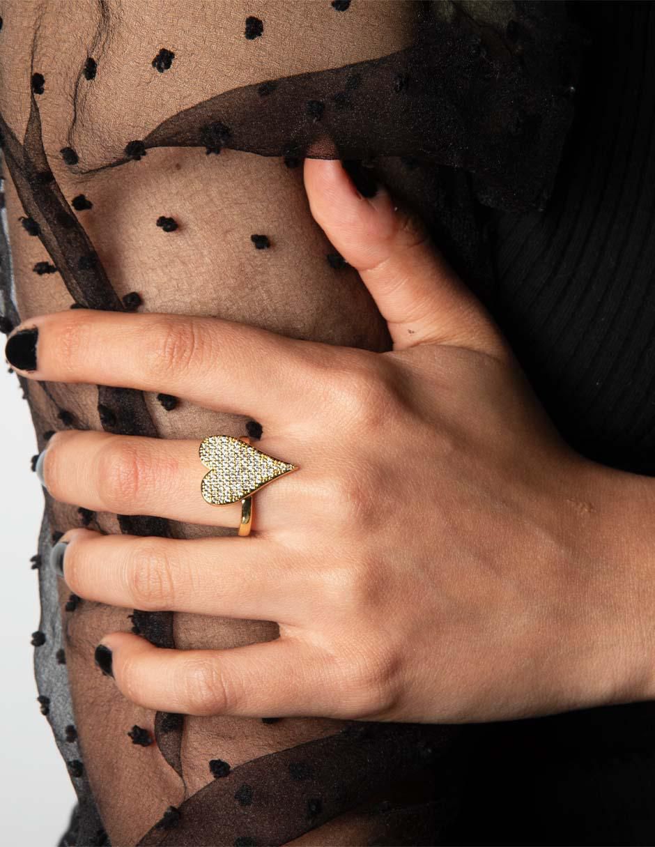 Anillo de corazón Bom Bom 14 k zirconia baño de oro