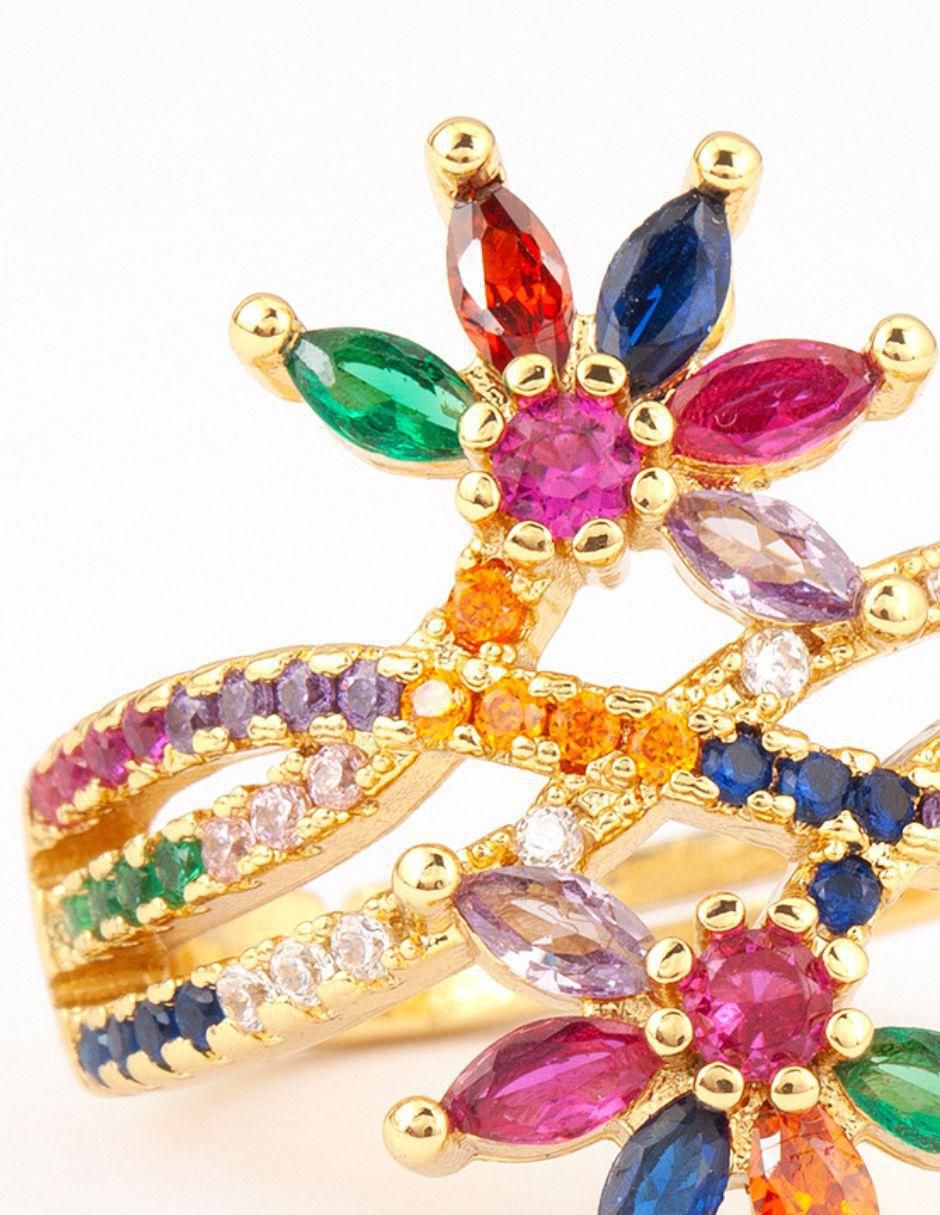 Anillo de flor Floral 14 k zirconia baño de oro 4
