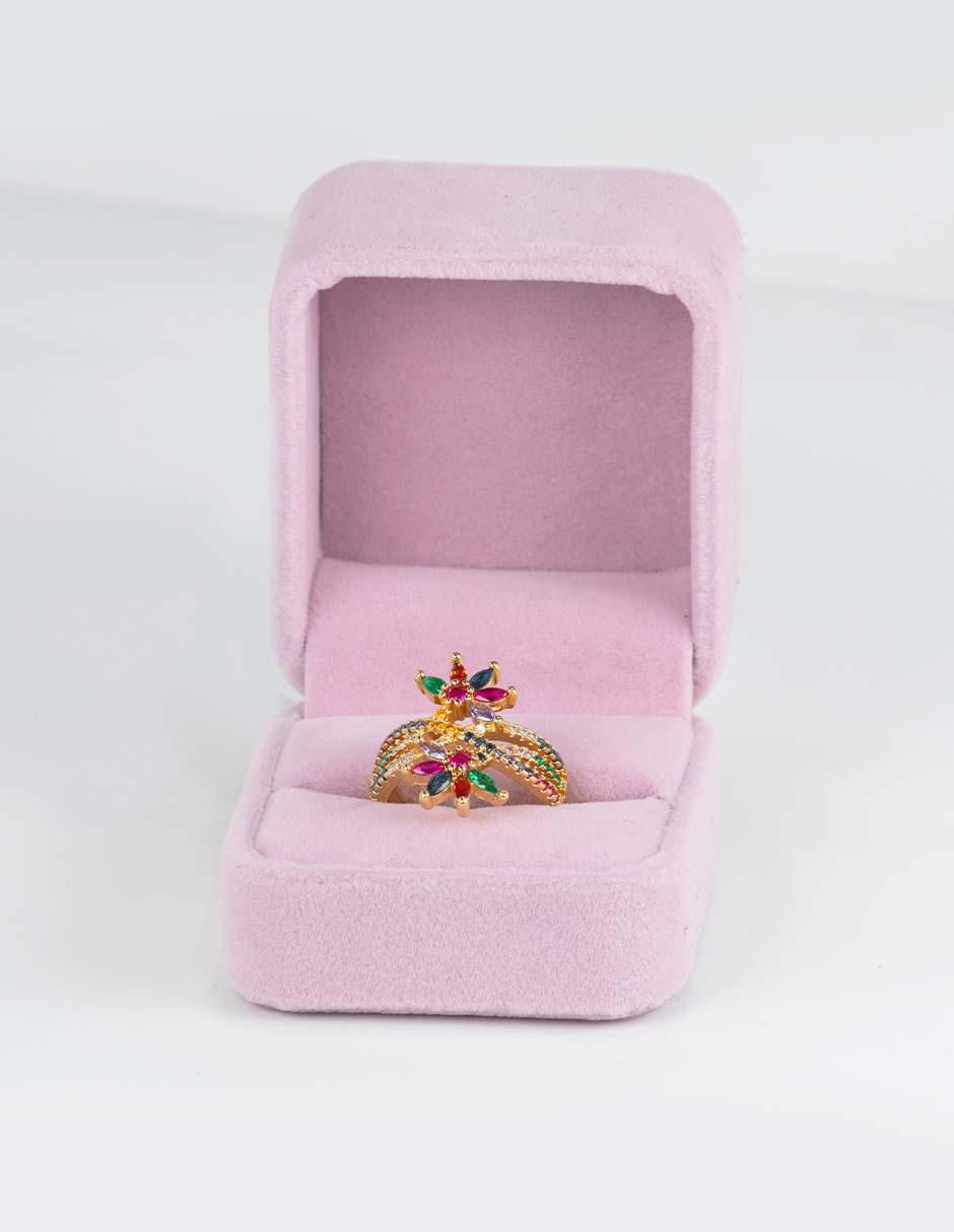 Anillo de flor Floral 14 k zirconia baño de oro 2
