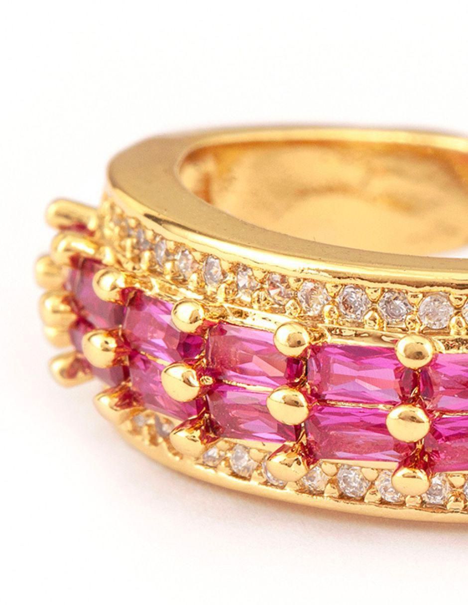 Anillo Halo 18 k zirconia baño de oro 4