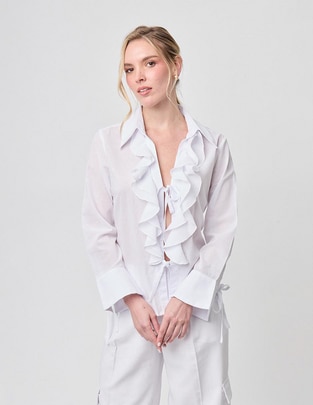Blusa camisera Linea Pura manga larga para mujer