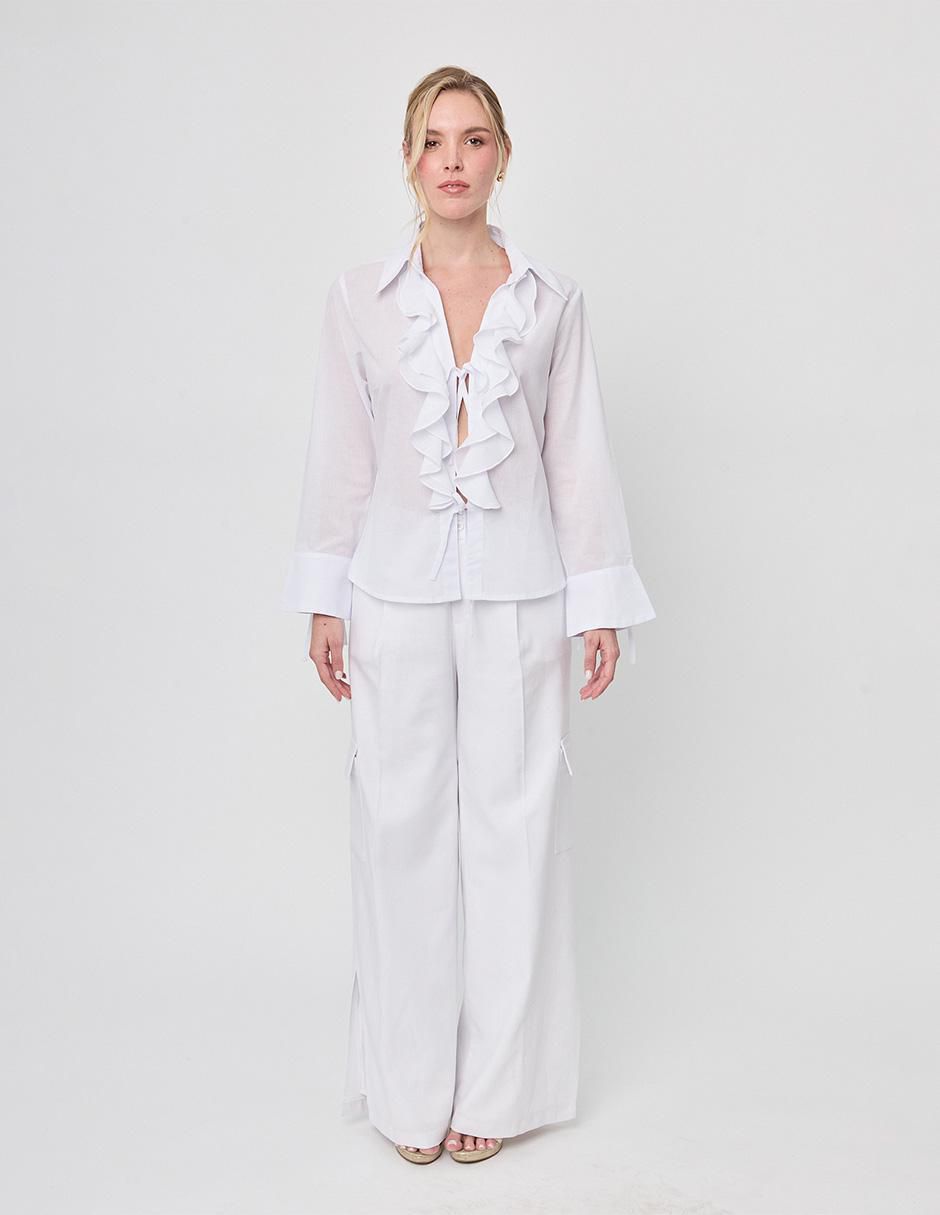 Blusa camisera Linea Pura manga larga para mujer