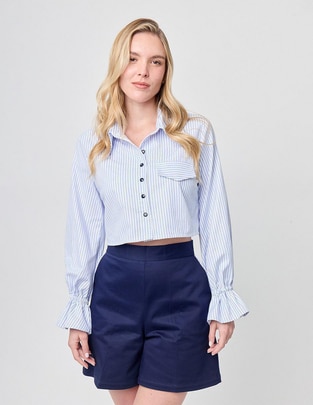 Blusa camisera Linea Pura manga larga para mujer