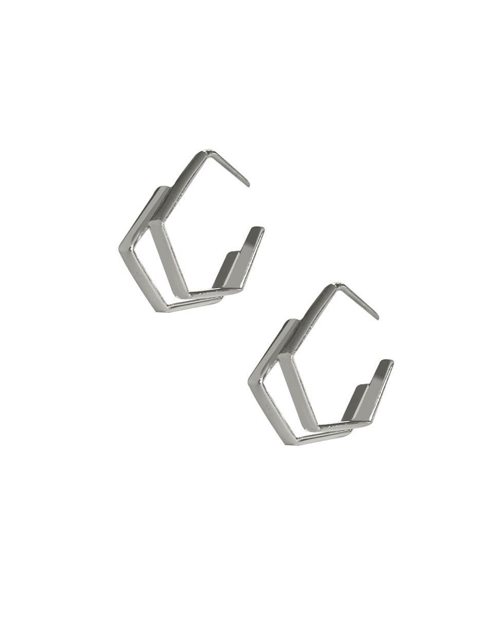 Arracadas de hexagonal de plata P 925 con acabado brillante