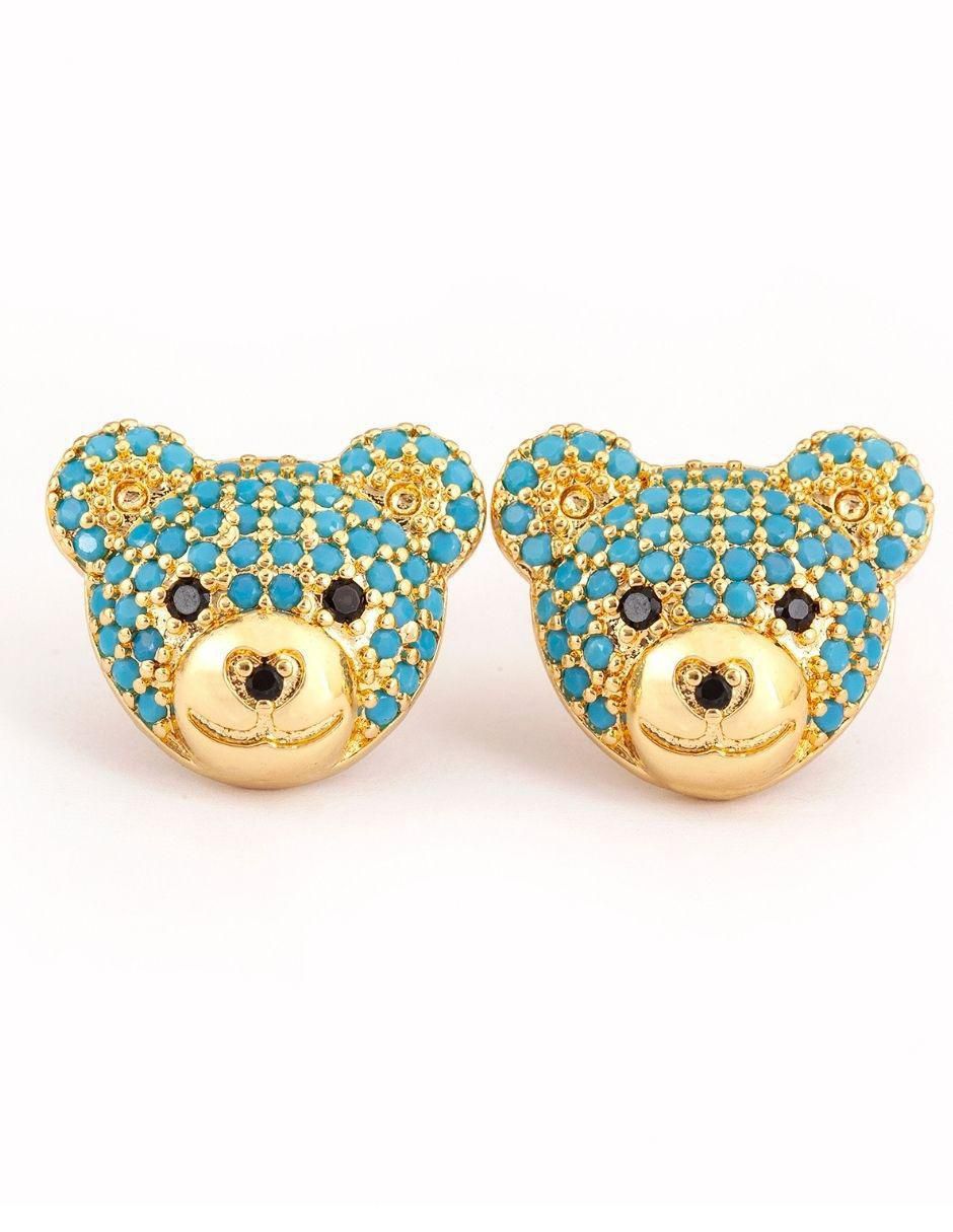 Broqueles de oso con acabado baño de oro 18 K zirconia