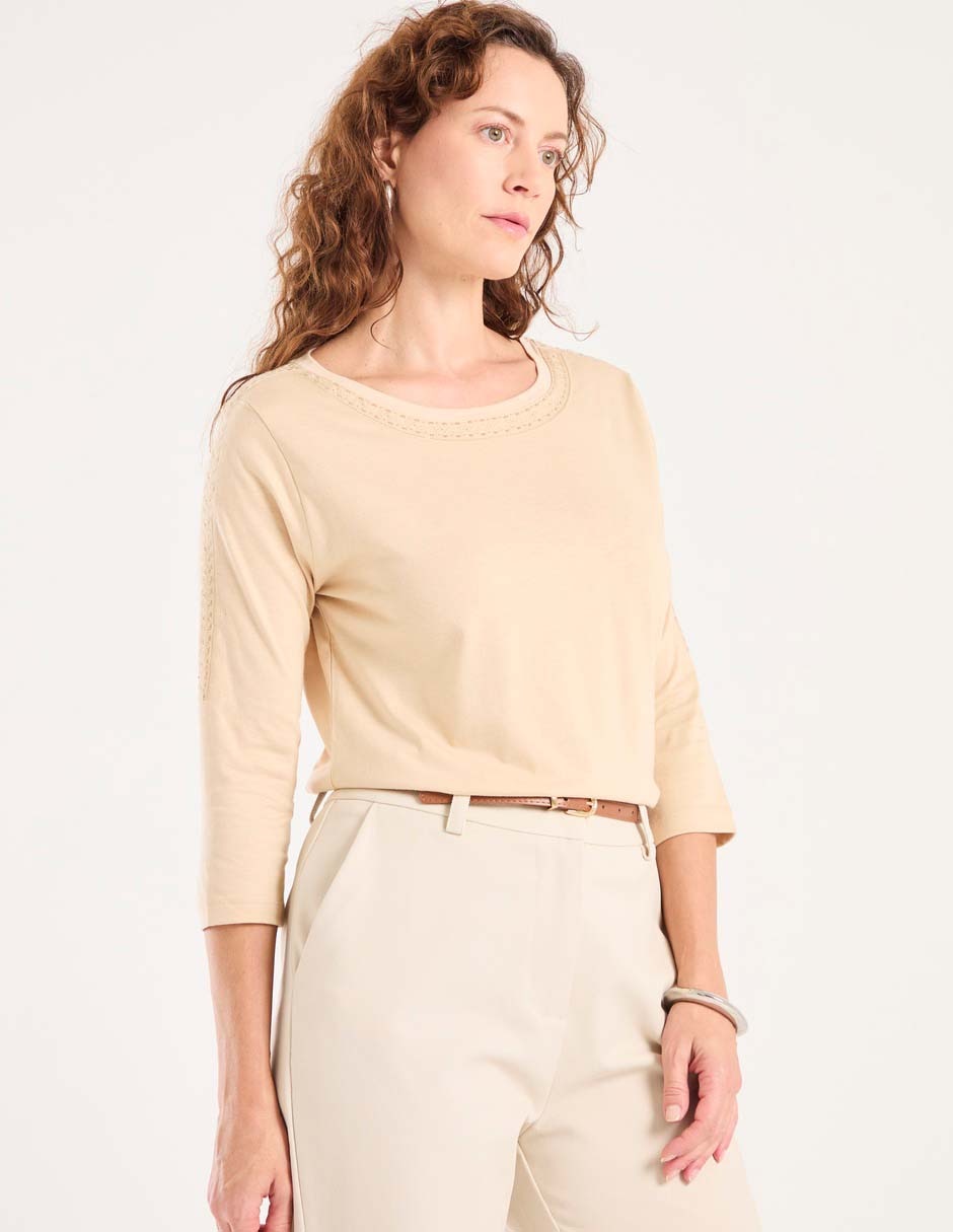 Playera manga 3/4 Milani cuello redondo para mujer 1