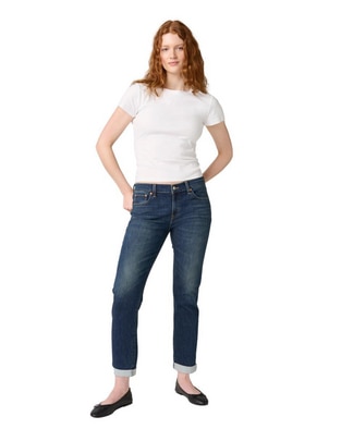 Jeans relajado mid rise boyfriend warm front para mujer