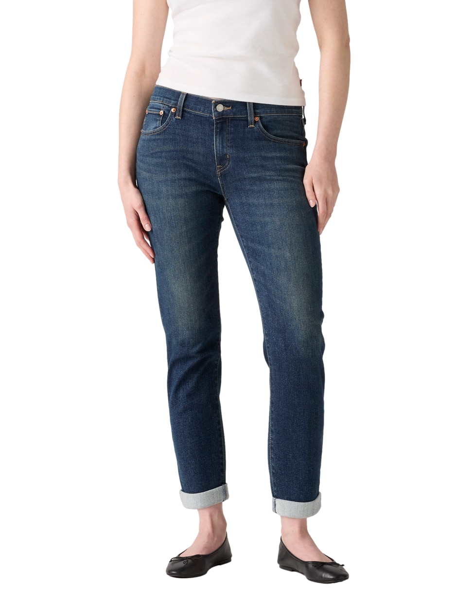 Jeans relajado mid rise boyfriend warm front para mujer
