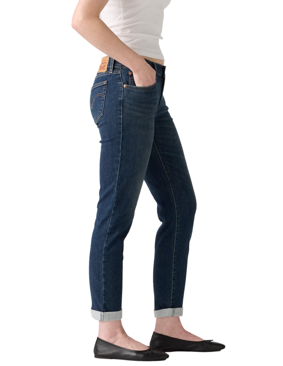 Jeans relajado mid rise boyfriend warm front para mujer