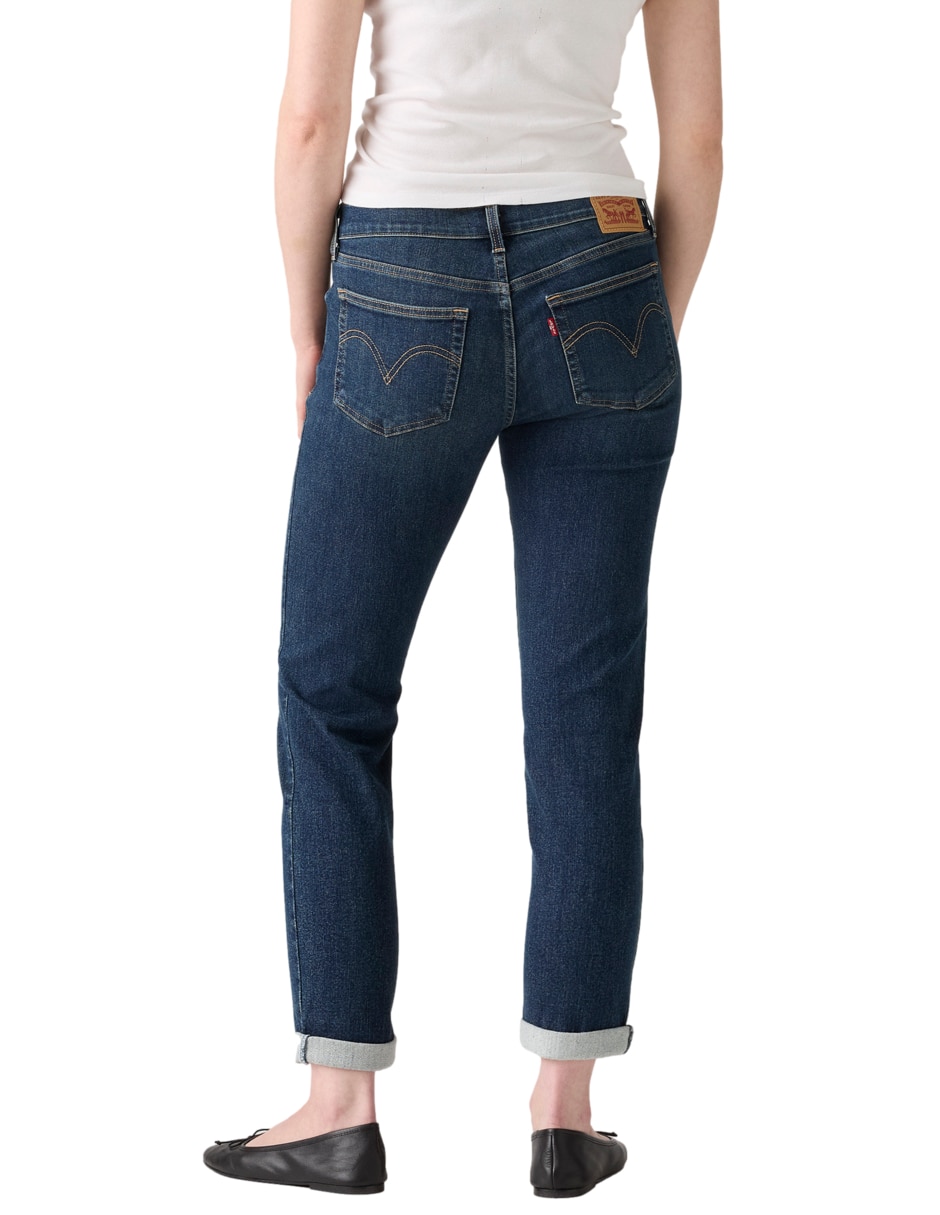Jeans relajado mid rise boyfriend warm front para mujer