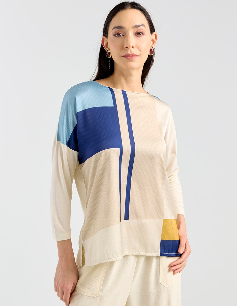 Playera manga 3/4 cuello redondo para mujer Playera manga 3/4 cuello redondo para mujer