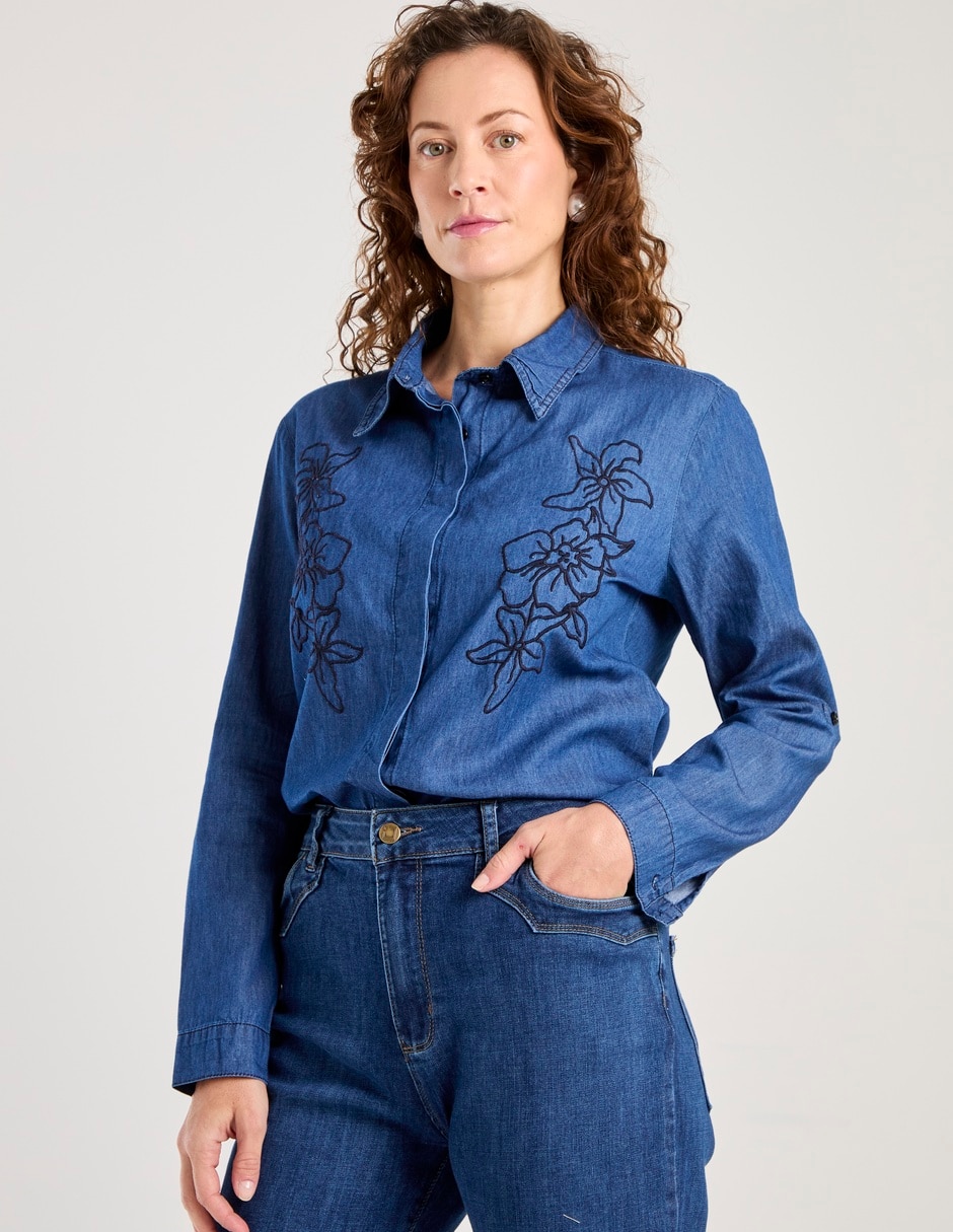 Blusa camisera manga larga para mujer
