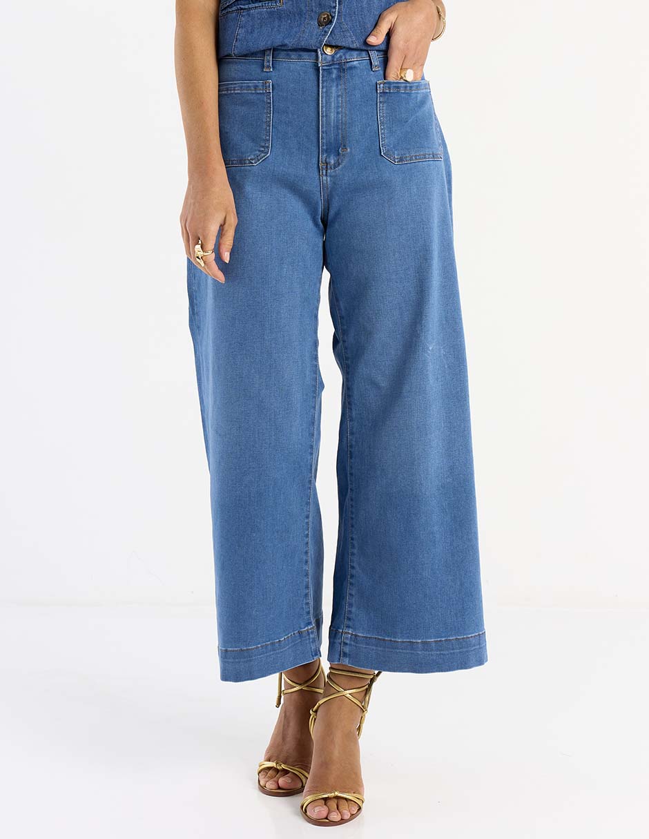 Jeans acampanado wide leg para mujer 1