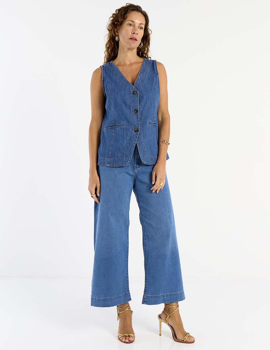 Jeans acampanado wide leg para mujer 6