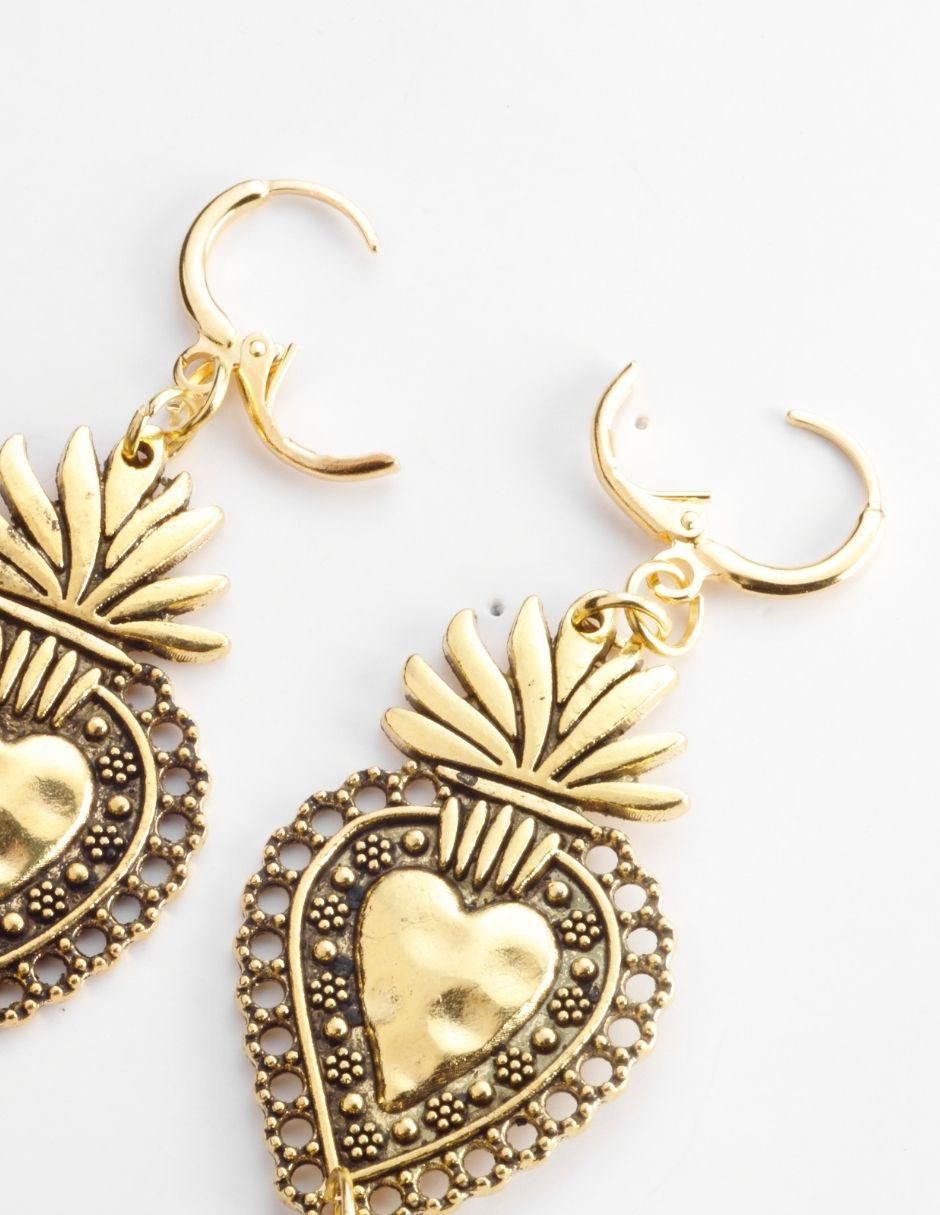 Aretes de gota con acabado baño de oro 18 K cristal 3