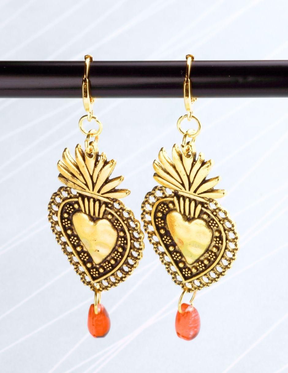 Aretes de gota con acabado baño de oro 18 K cristal 4