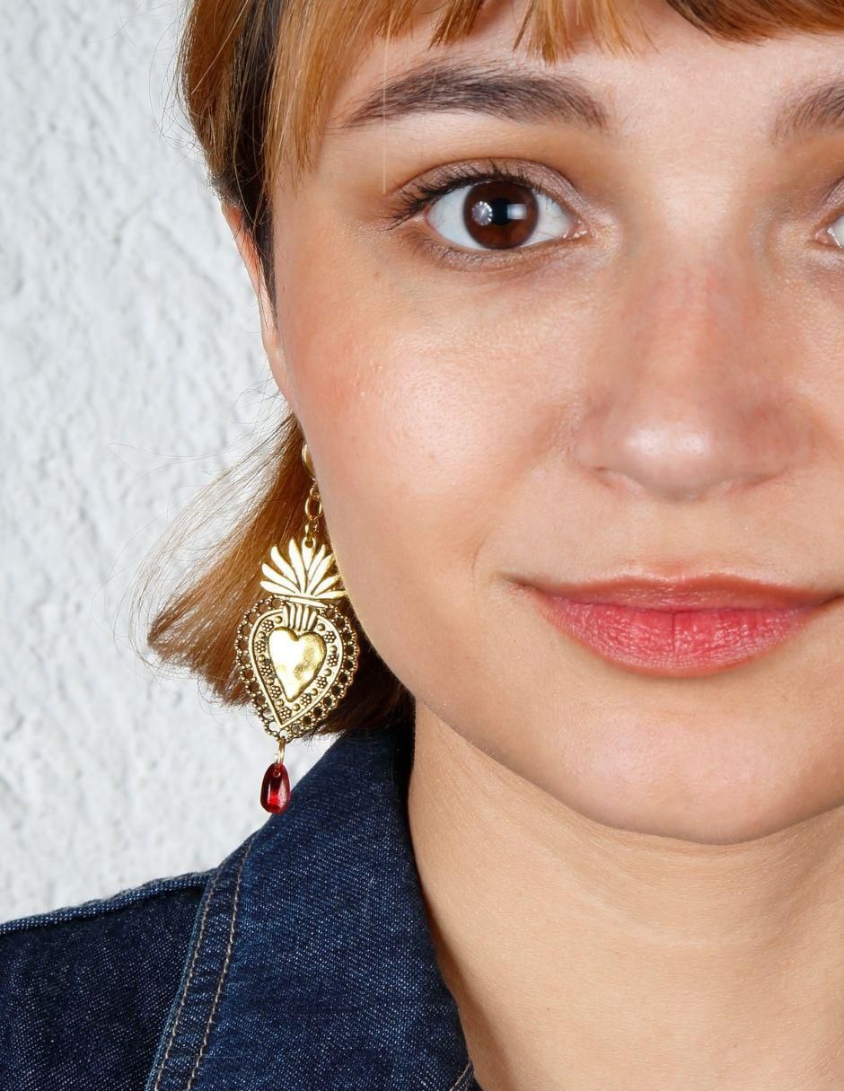 Aretes de gota con acabado baño de oro 18 K cristal 5