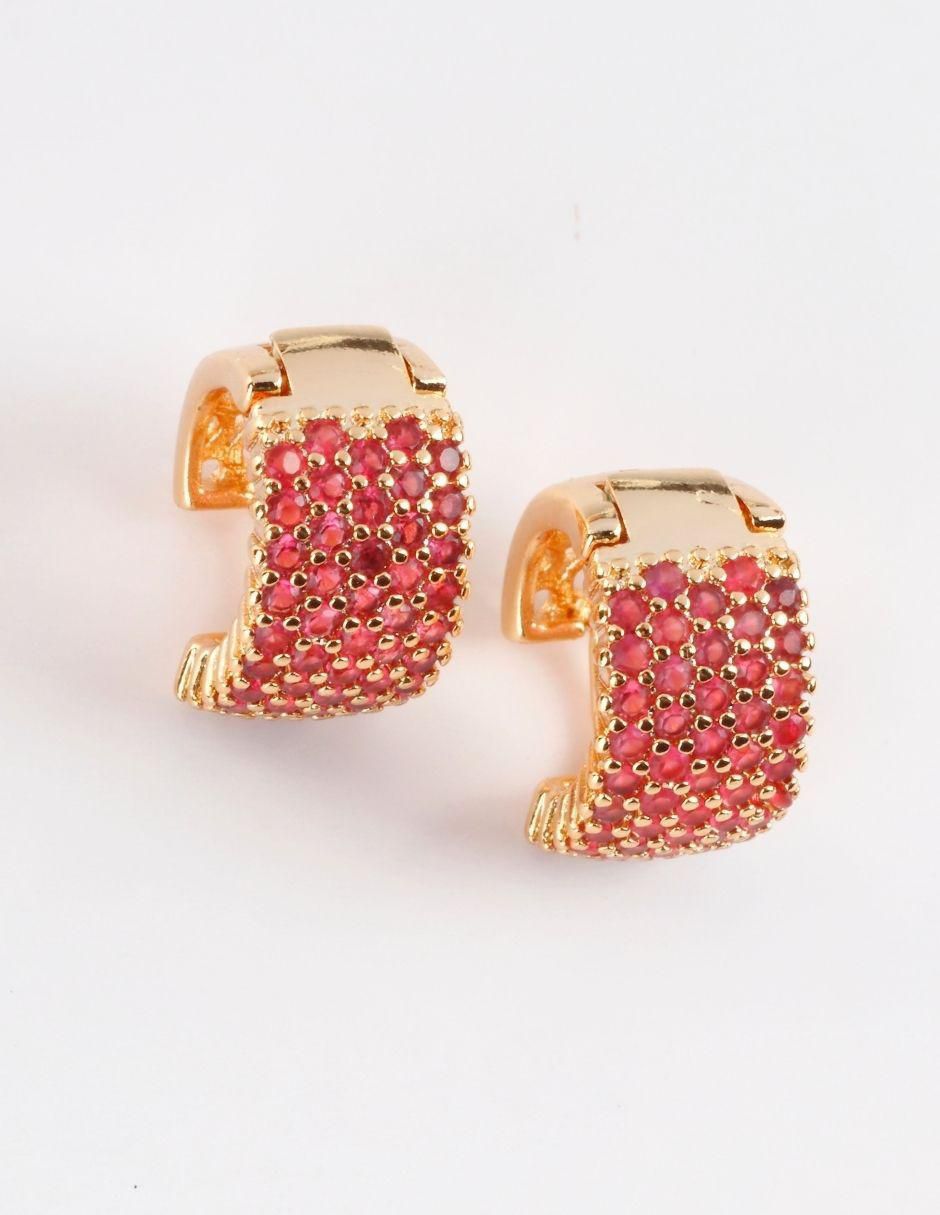 Aretes de círculo con acabado baño de oro 18 K zirconia 1