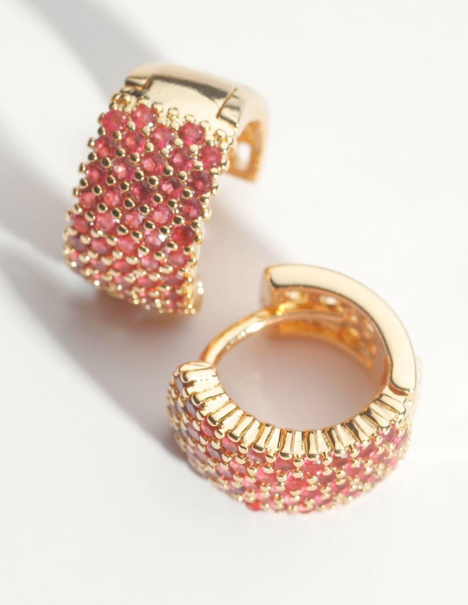 Aretes de círculo con acabado baño de oro 18 K zirconia 3