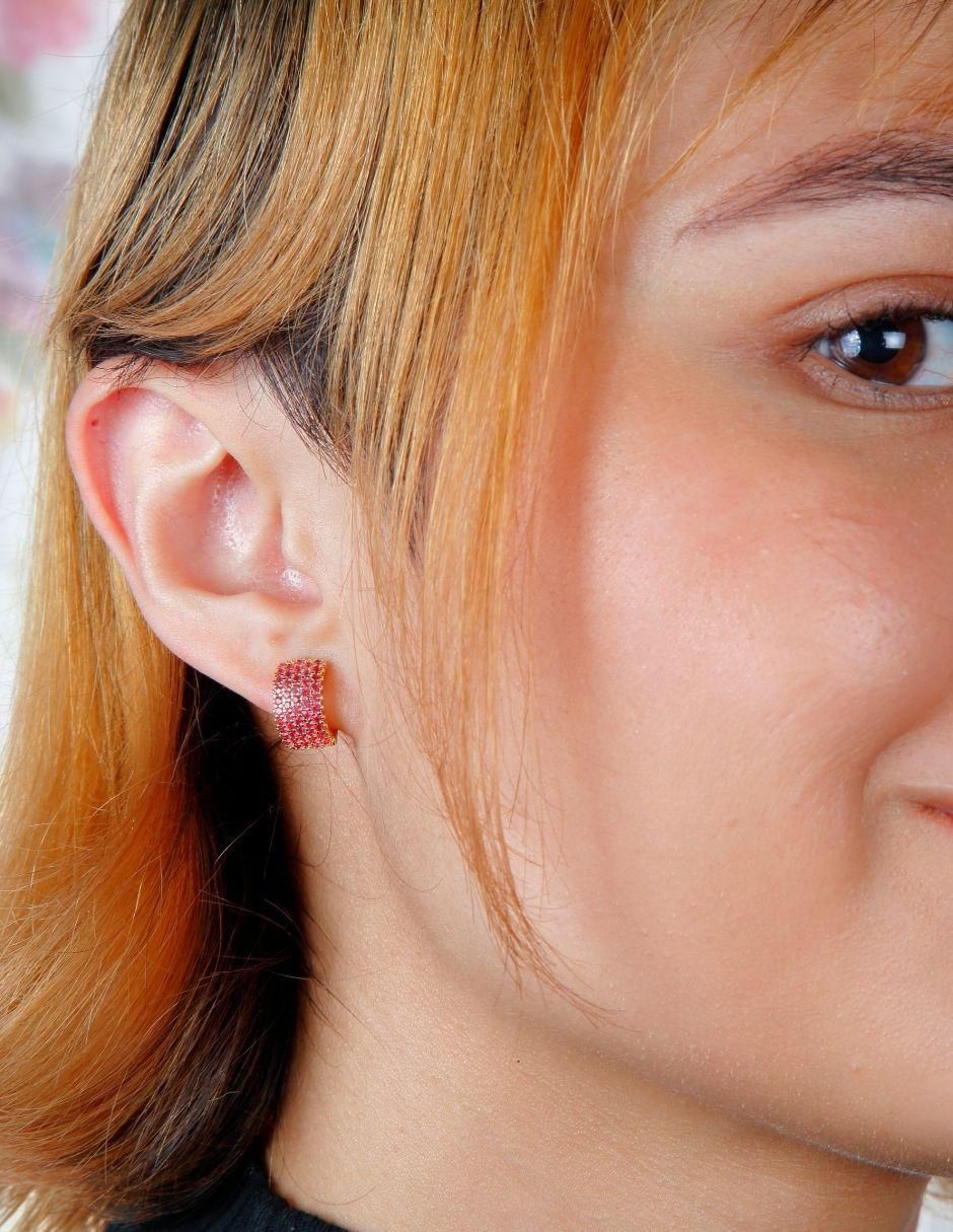 Aretes de círculo con acabado baño de oro 18 K zirconia 4