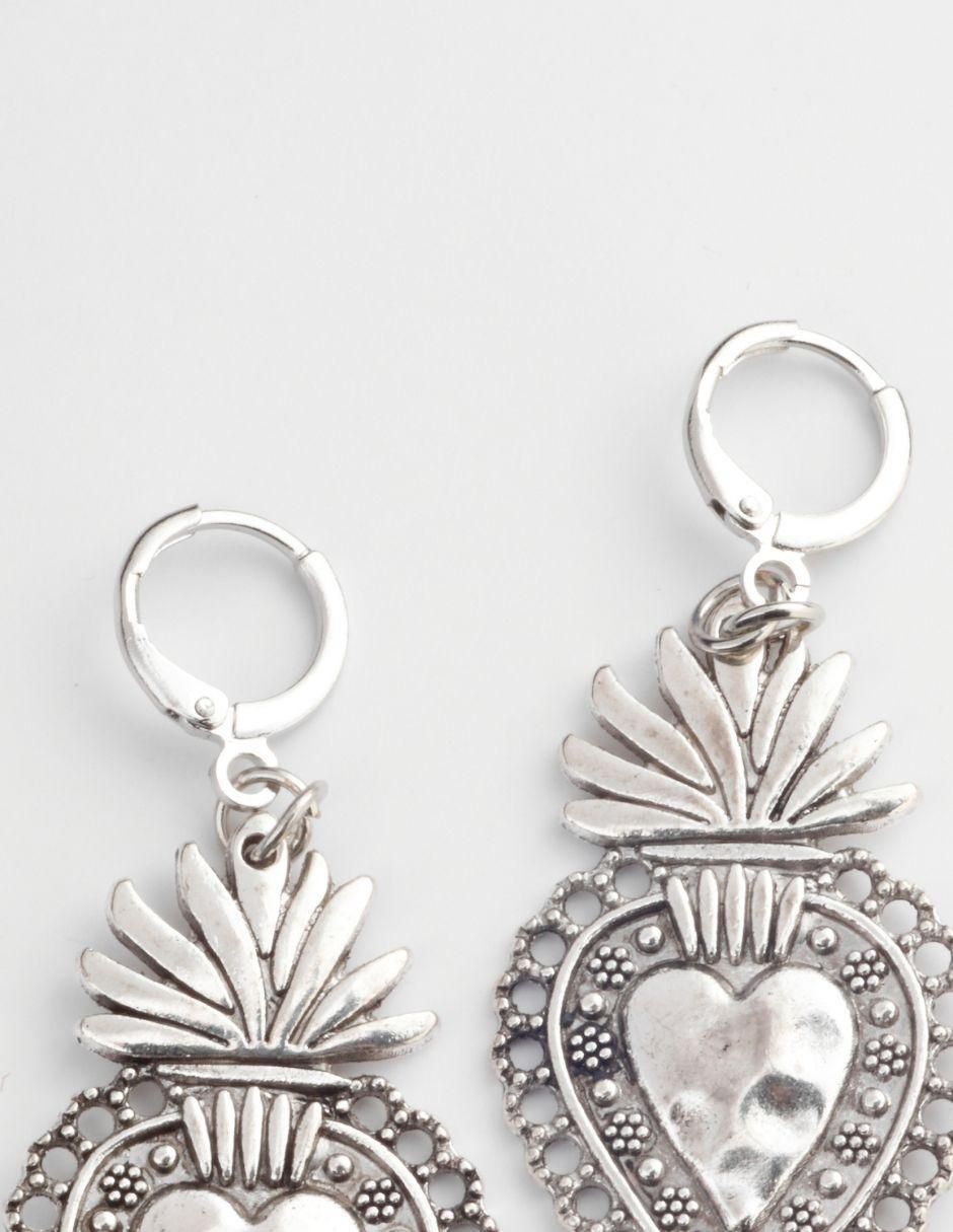Aretes de corazón con acabado baño de rodio cristal 2