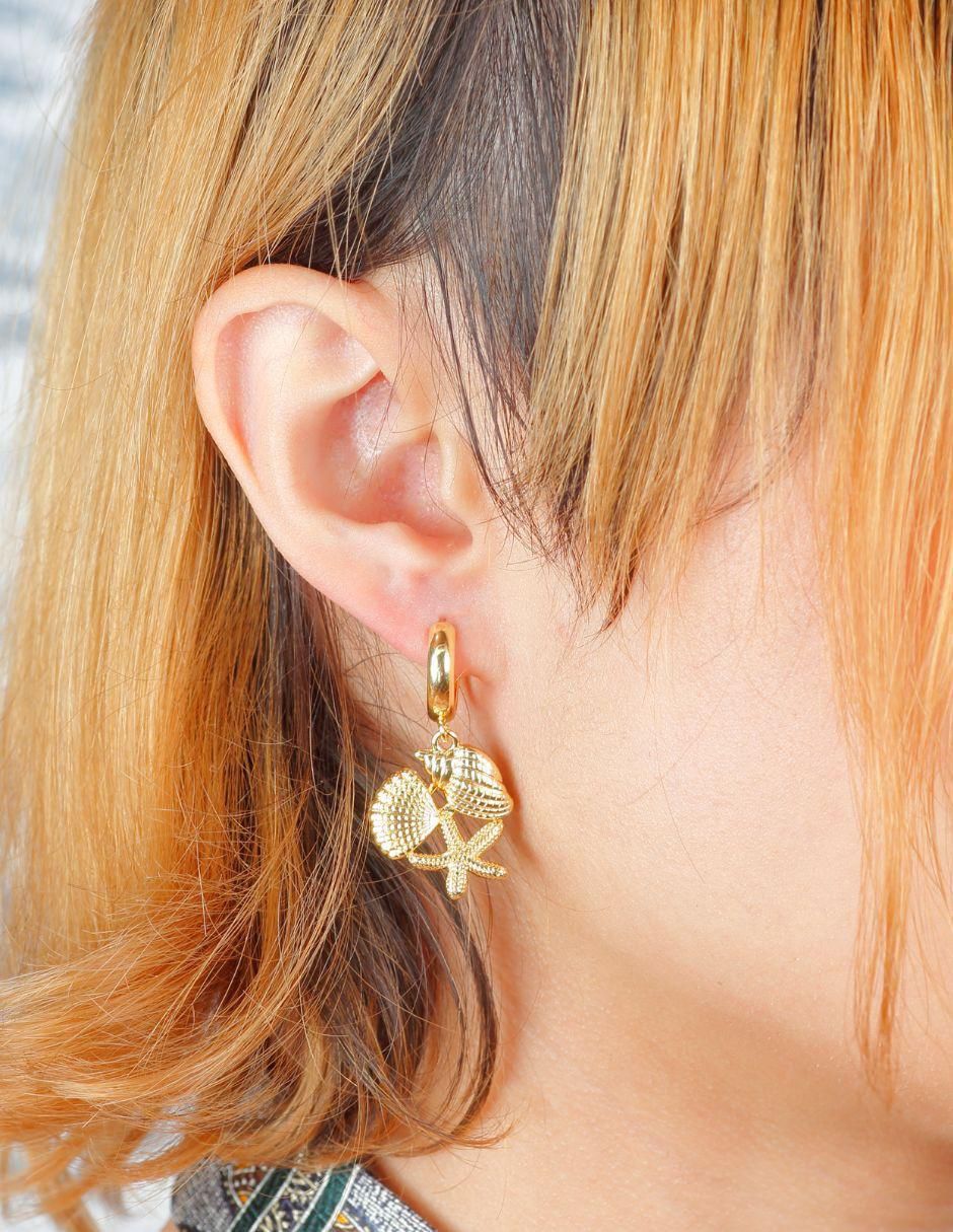 Aretes de aro con acabado baño de oro 18 K 5