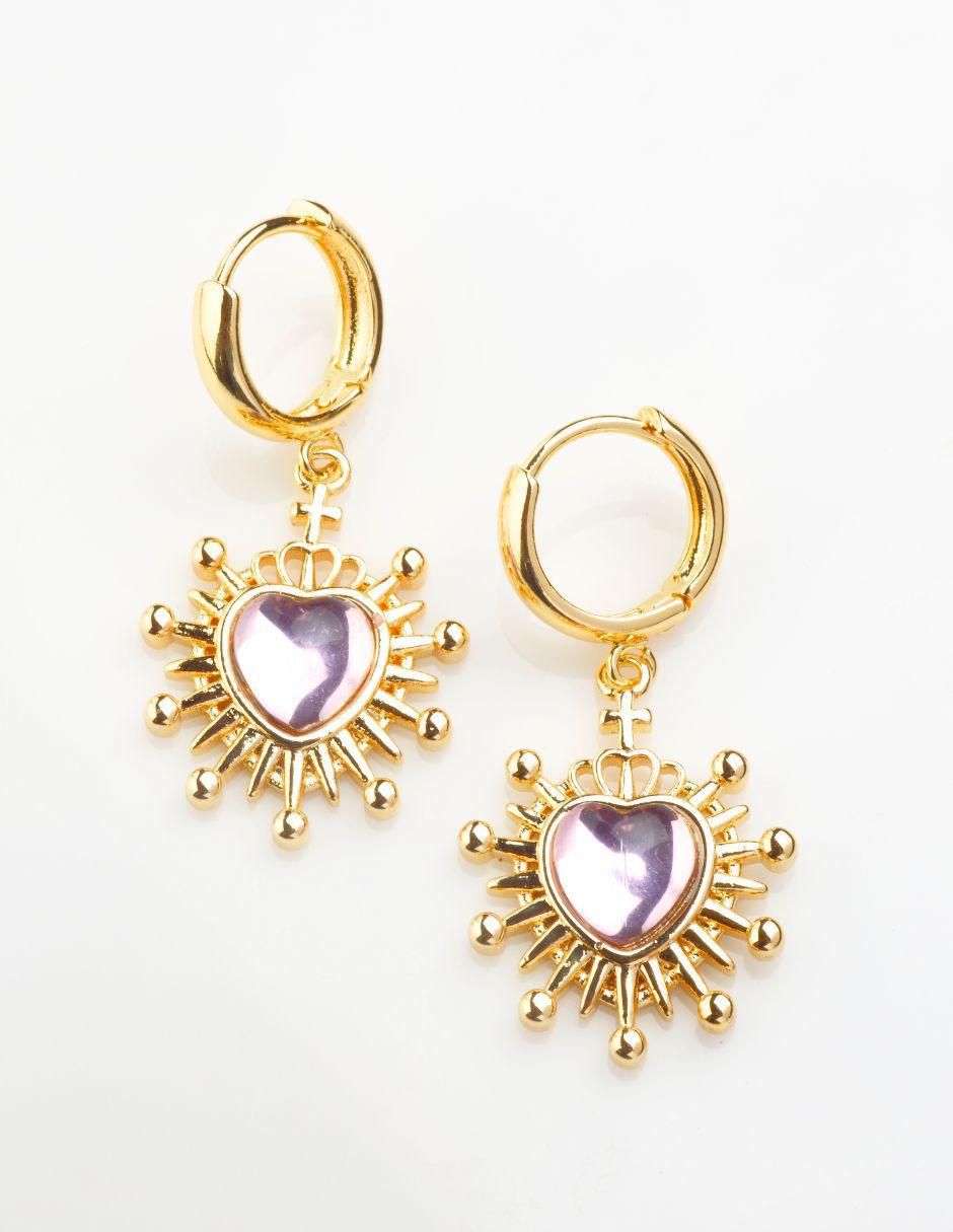 Aretes de corazón con acabado baño de oro 18 K zirconia 5