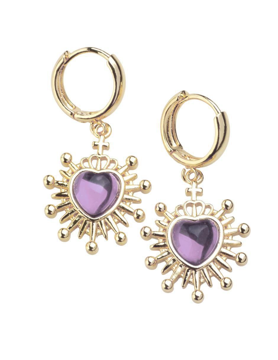 Aretes de corazón con acabado baño de oro 18 K zirconia 1