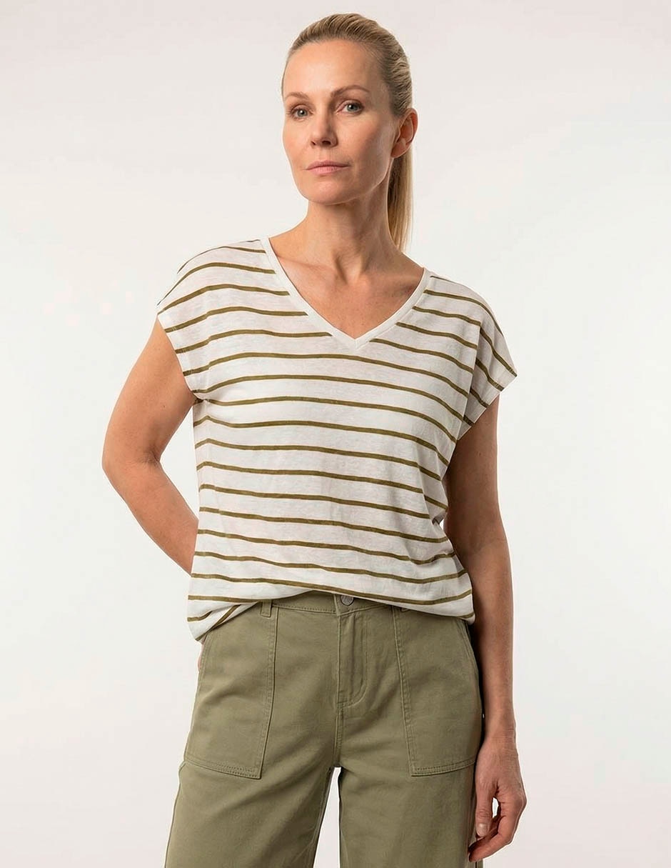 Playera manga corta cuello v para mujer