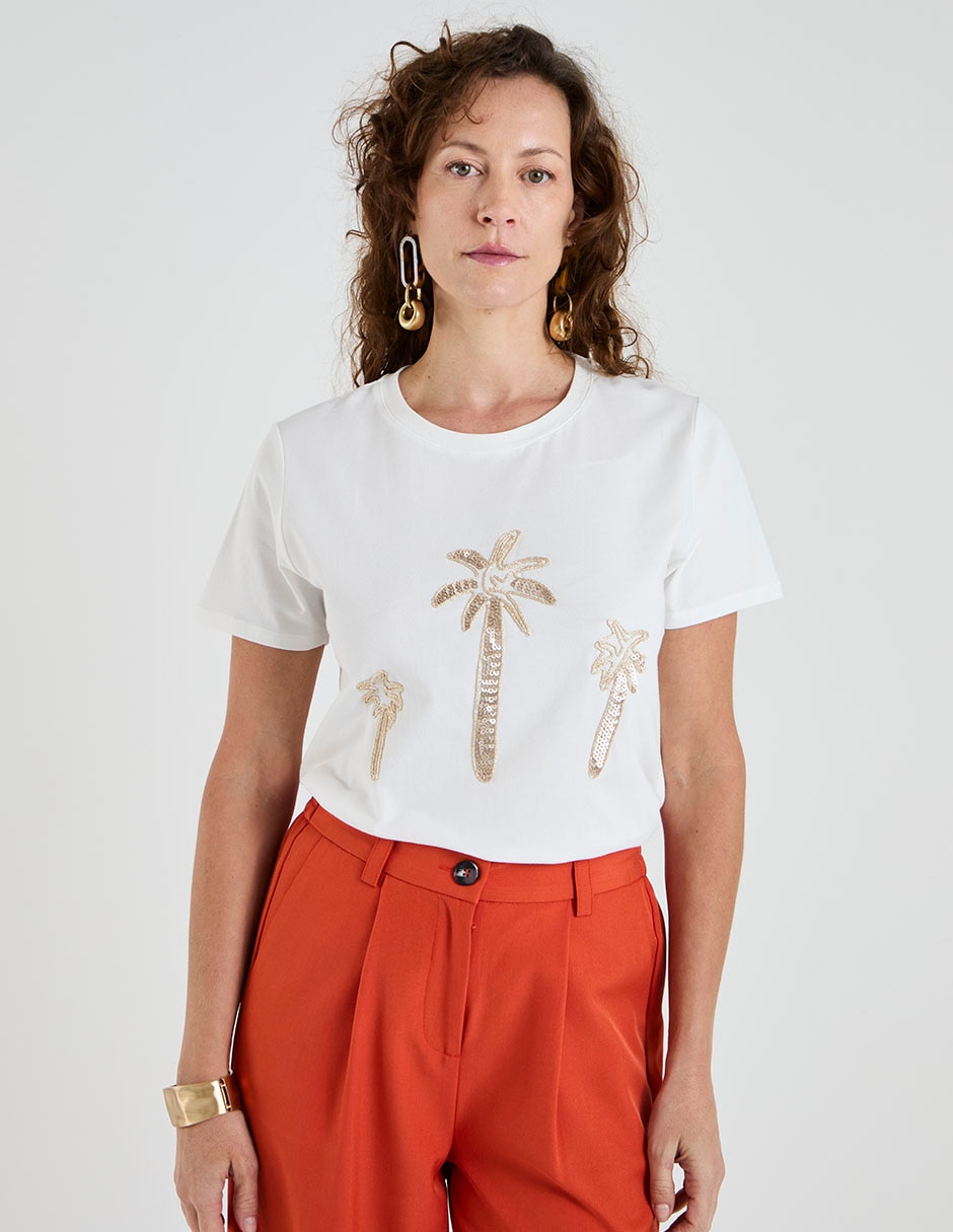 Playera manga corta cuello redondo para mujer